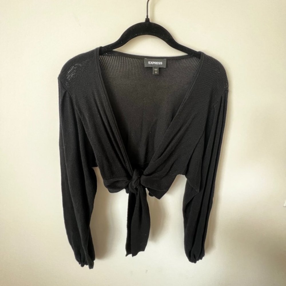 Express Knit Front Tie Crop Top, Black, Woman’s Small